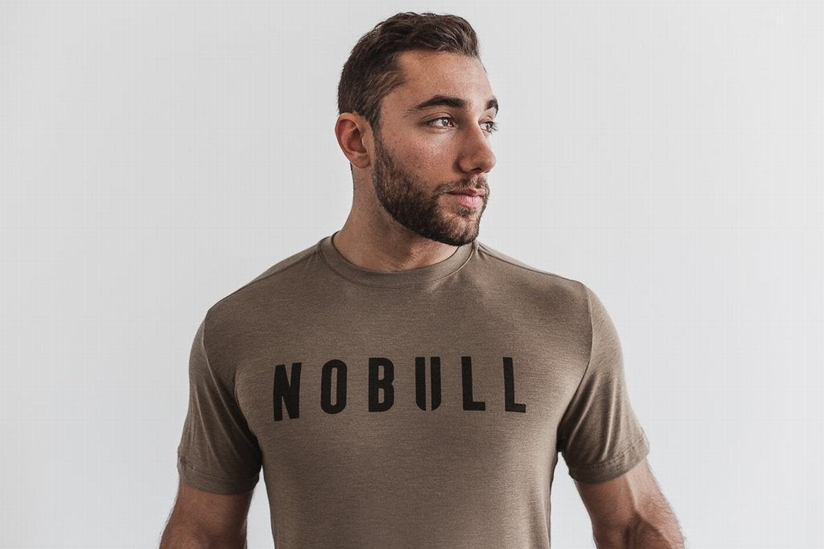 Nobull Men's T Shirts Light Brown | Australia (BG7345)